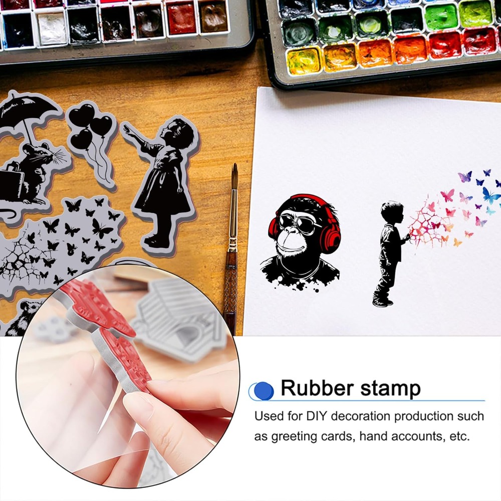 Butterfly Rubber Sheet - Grafitti Balloon Monkey Cling Rubber Stamp